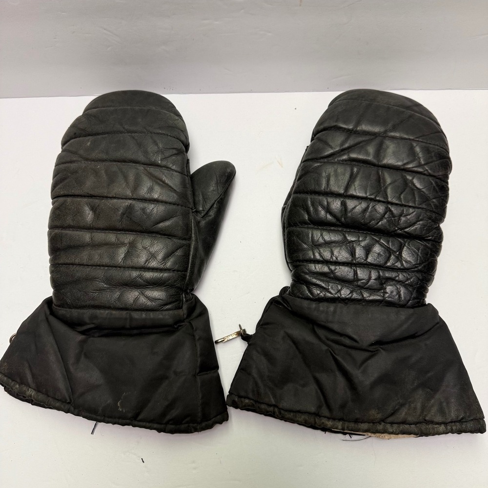 Vintage Leather Gauntlet Mittens Men XL Black Insulated Canadian